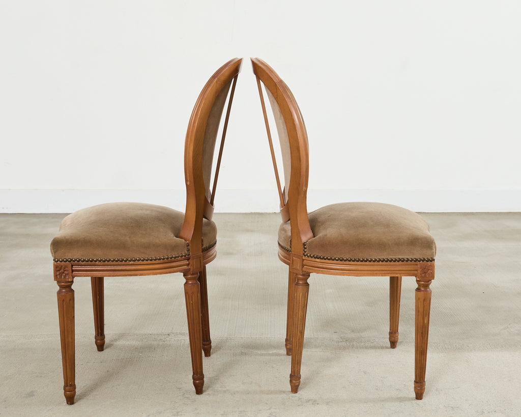 Set of Four French Louis XVI Style Dining Chairs with Brown Mohair