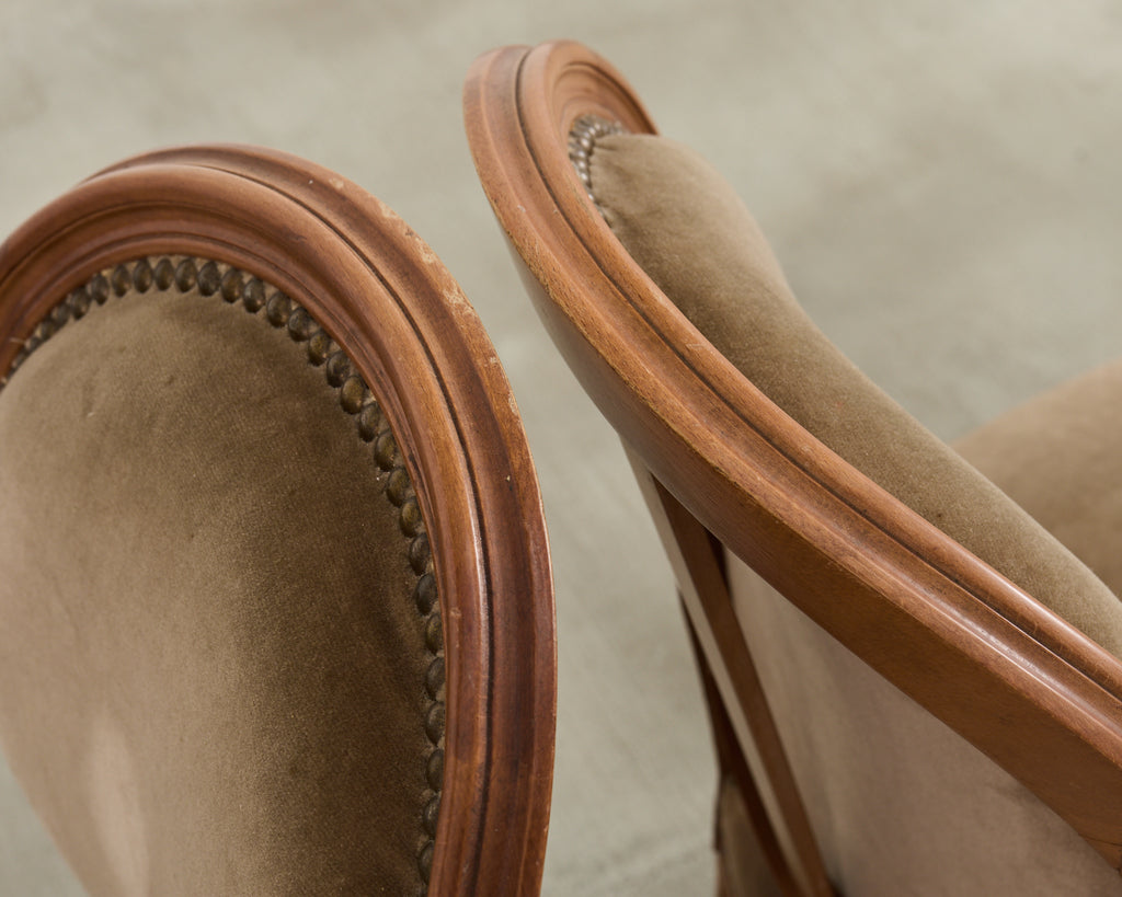 Set of Four French Louis XVI Style Dining Chairs with Brown Mohair