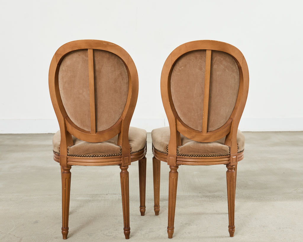 Set of Four French Louis XVI Style Dining Chairs with Brown Mohair