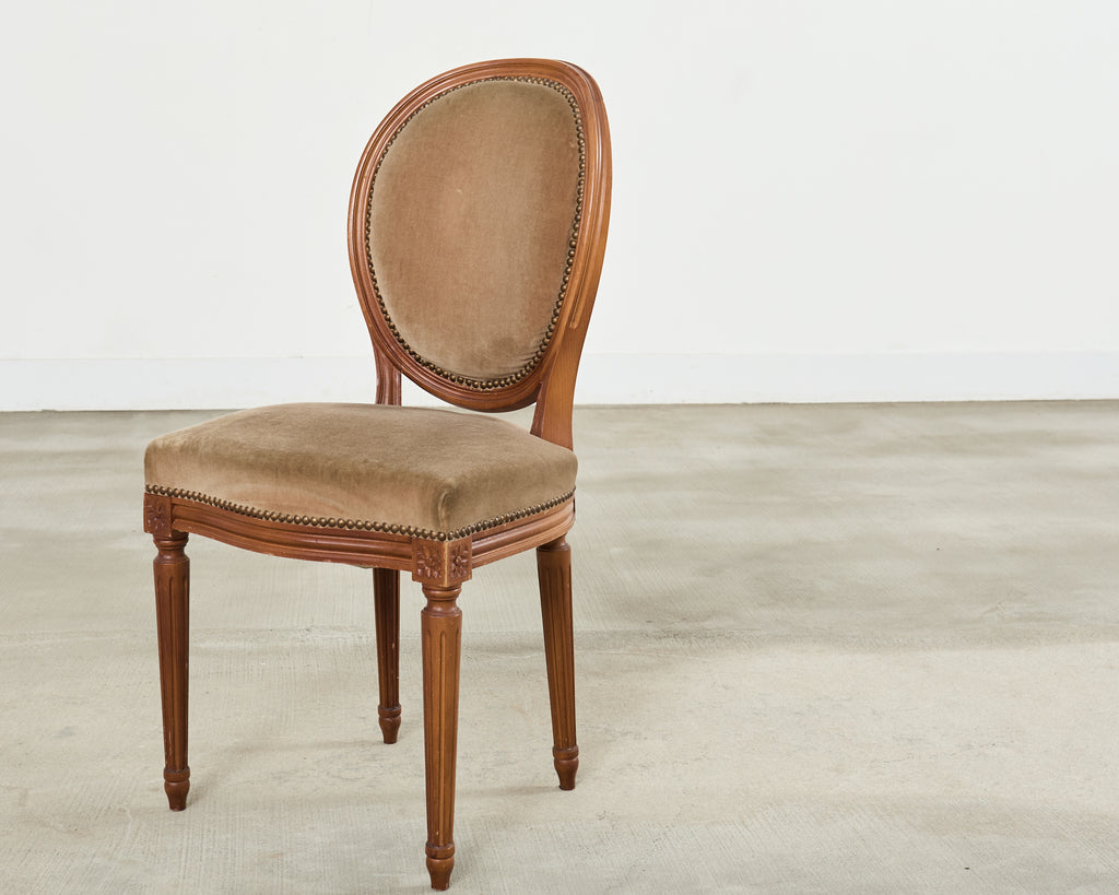 Set of Four French Louis XVI Style Dining Chairs with Brown Mohair