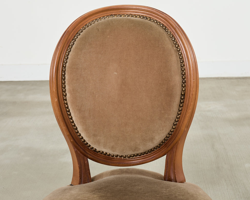 Set of Four French Louis XVI Style Dining Chairs with Brown Mohair