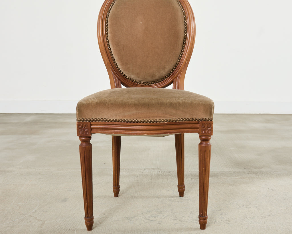 Set of Four French Louis XVI Style Dining Chairs with Brown Mohair