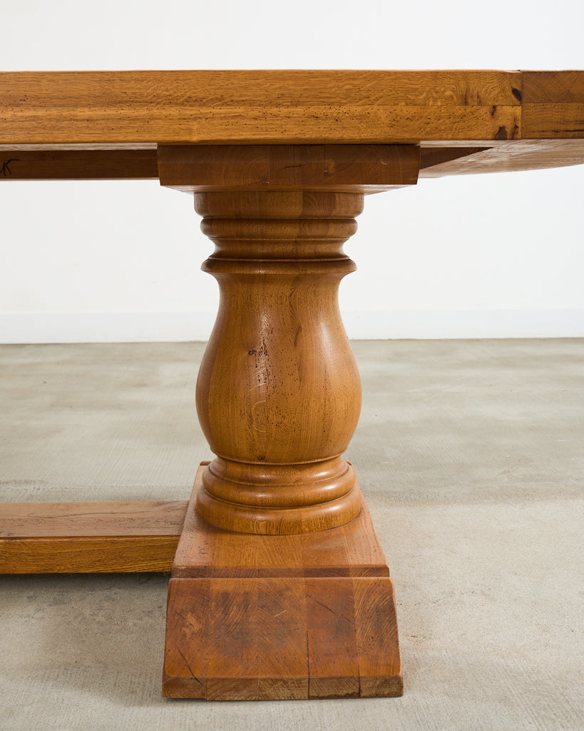Country French Oak Farmhouse Trestle Dining Table Rounded Ends