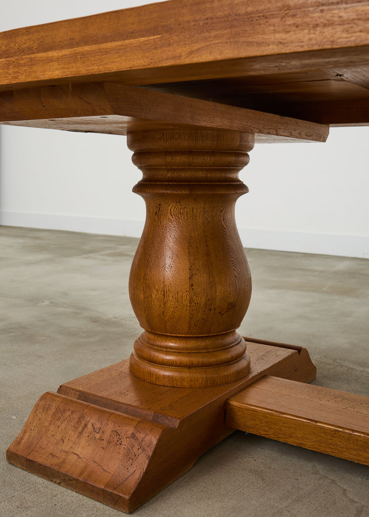 Country French Oak Farmhouse Trestle Dining Table Rounded Ends