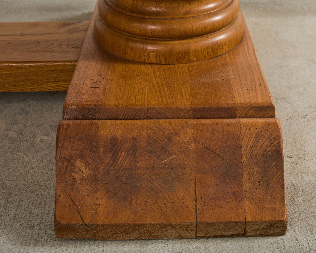 Country French Oak Farmhouse Trestle Dining Table Rounded Ends