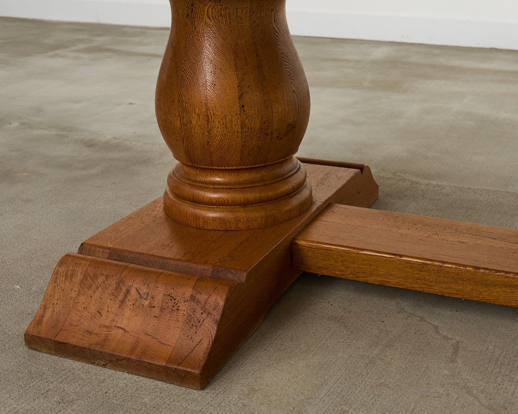 Country French Oak Farmhouse Trestle Dining Table Rounded Ends