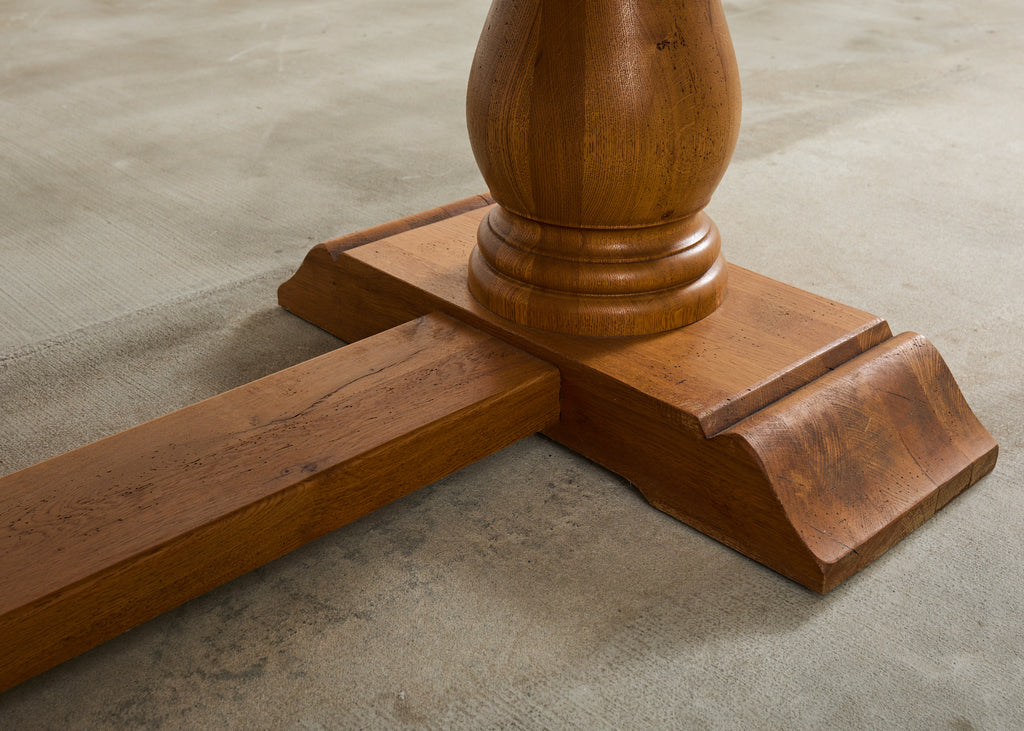 Country French Oak Farmhouse Trestle Dining Table Rounded Ends