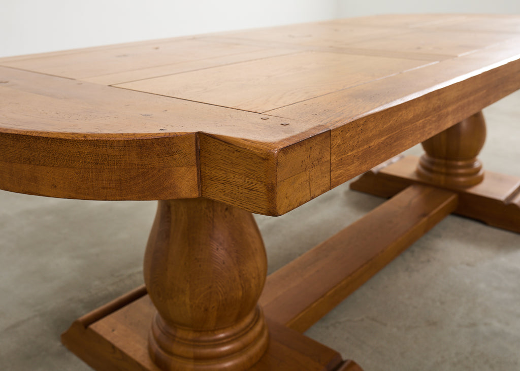 Country French Oak Farmhouse Trestle Dining Table Rounded Ends