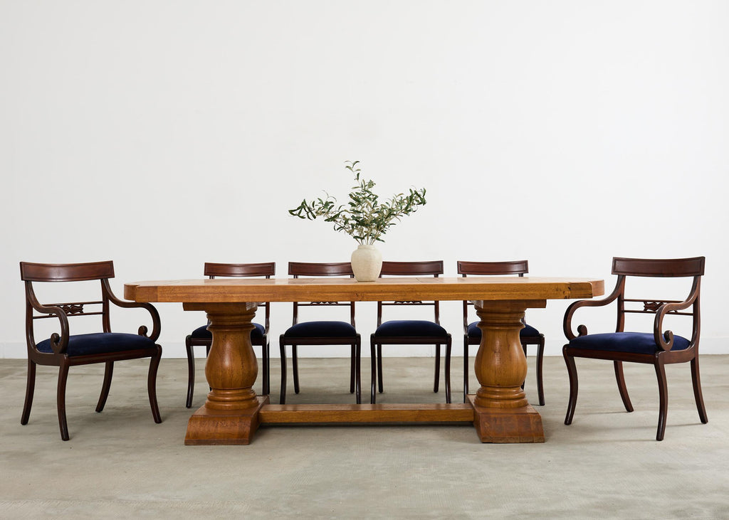 Country French Oak Farmhouse Trestle Dining Table Rounded Ends