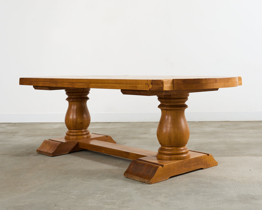 Country French Oak Farmhouse Trestle Dining Table Rounded Ends