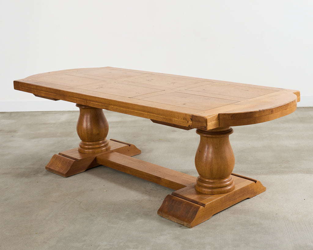 Country French Oak Farmhouse Trestle Dining Table Rounded Ends