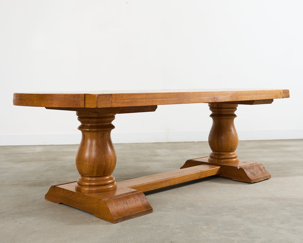 Country French Oak Farmhouse Trestle Dining Table Rounded Ends
