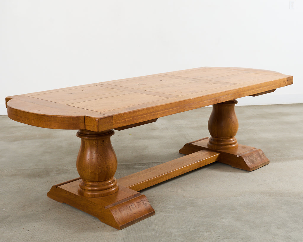 Country French Oak Farmhouse Trestle Dining Table Rounded Ends