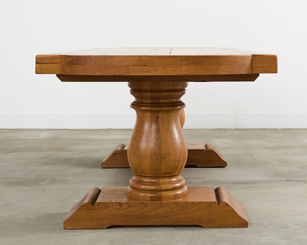 Country French Oak Farmhouse Trestle Dining Table Rounded Ends