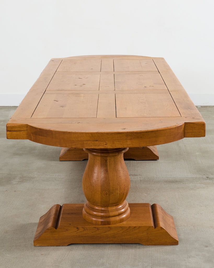 Country French Oak Farmhouse Trestle Dining Table Rounded Ends