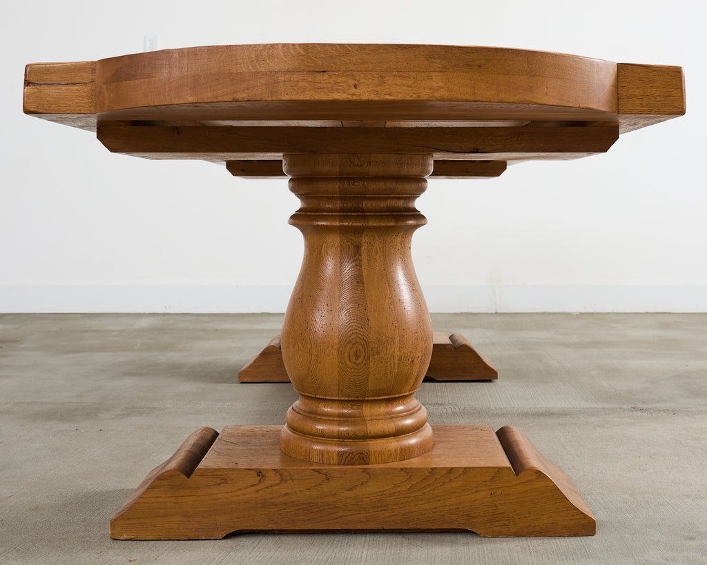 Country French Oak Farmhouse Trestle Dining Table Rounded Ends