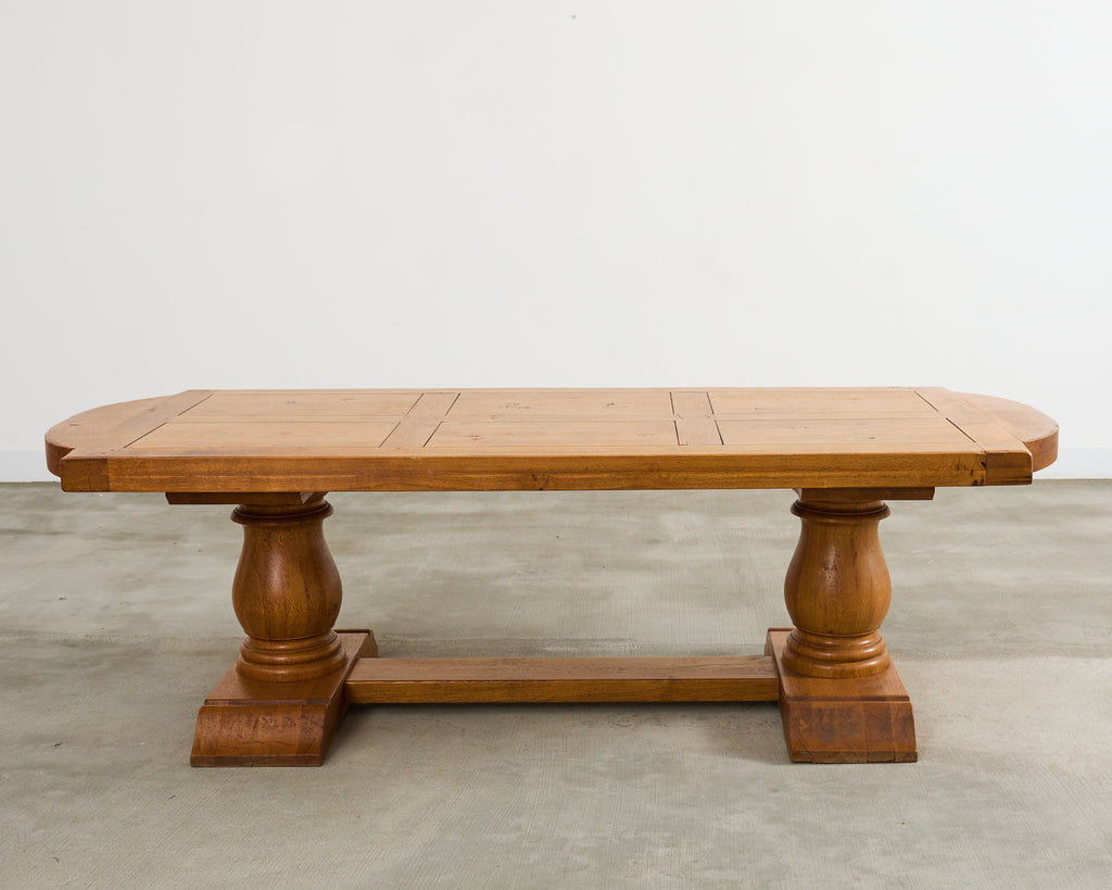 Country French Oak Farmhouse Trestle Dining Table Rounded Ends