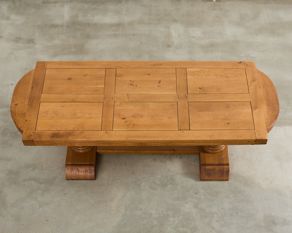 Country French Oak Farmhouse Trestle Dining Table Rounded Ends