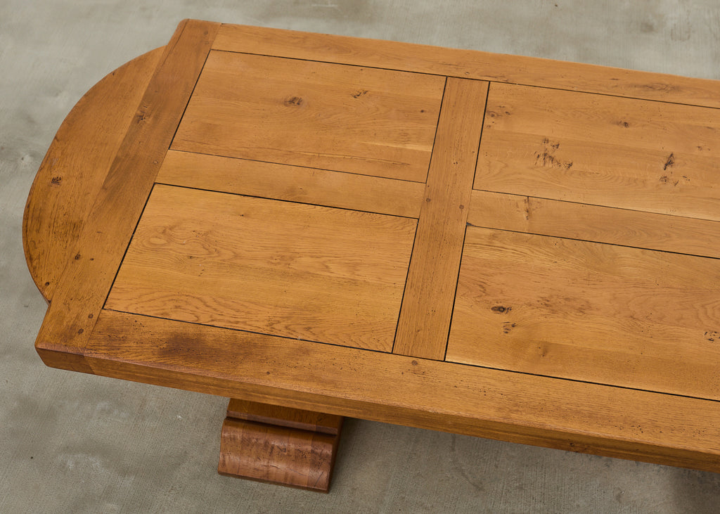 Country French Oak Farmhouse Trestle Dining Table Rounded Ends