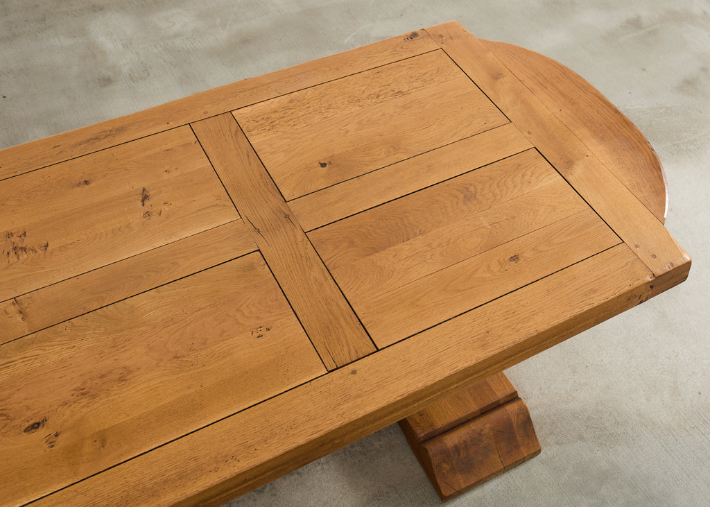 Country French Oak Farmhouse Trestle Dining Table Rounded Ends