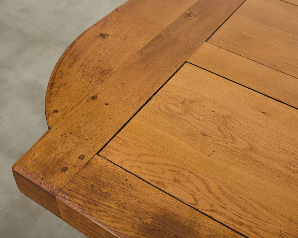 Country French Oak Farmhouse Trestle Dining Table Rounded Ends