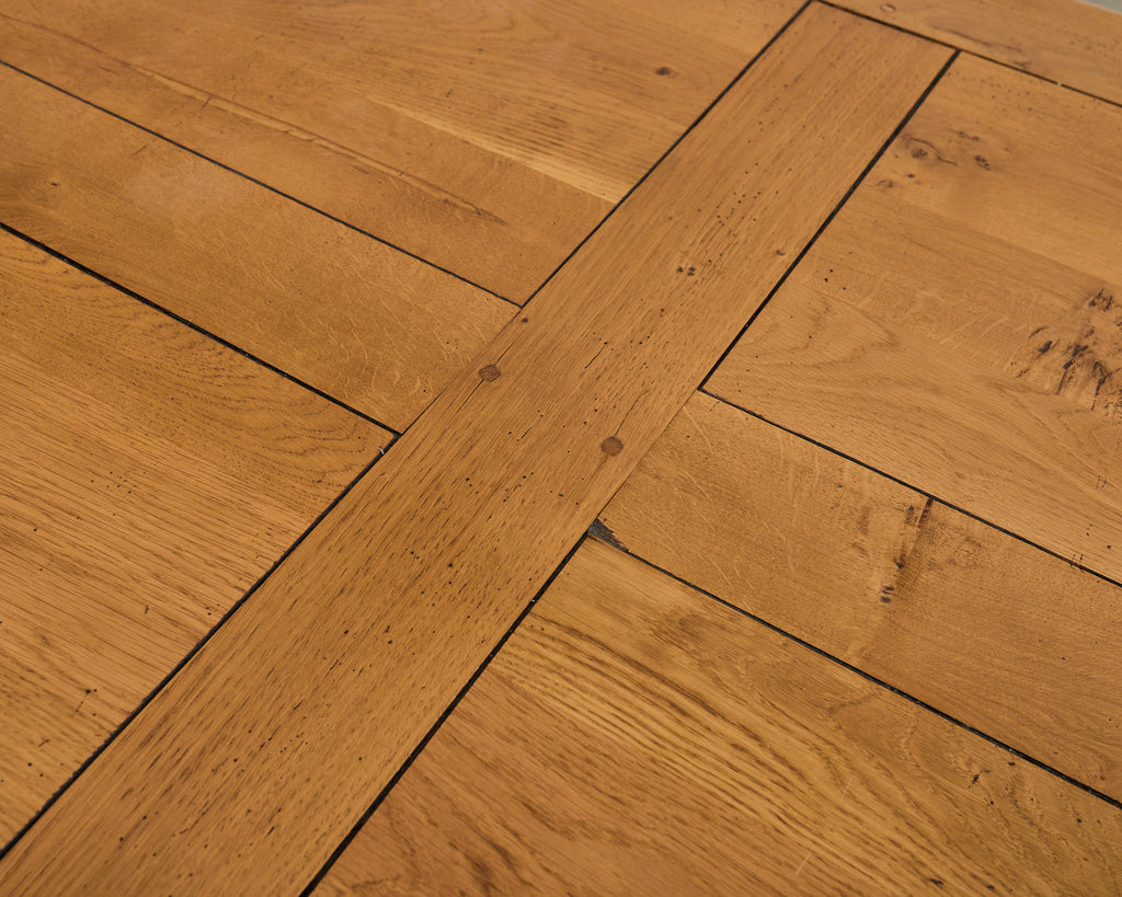 Country French Oak Farmhouse Trestle Dining Table Rounded Ends