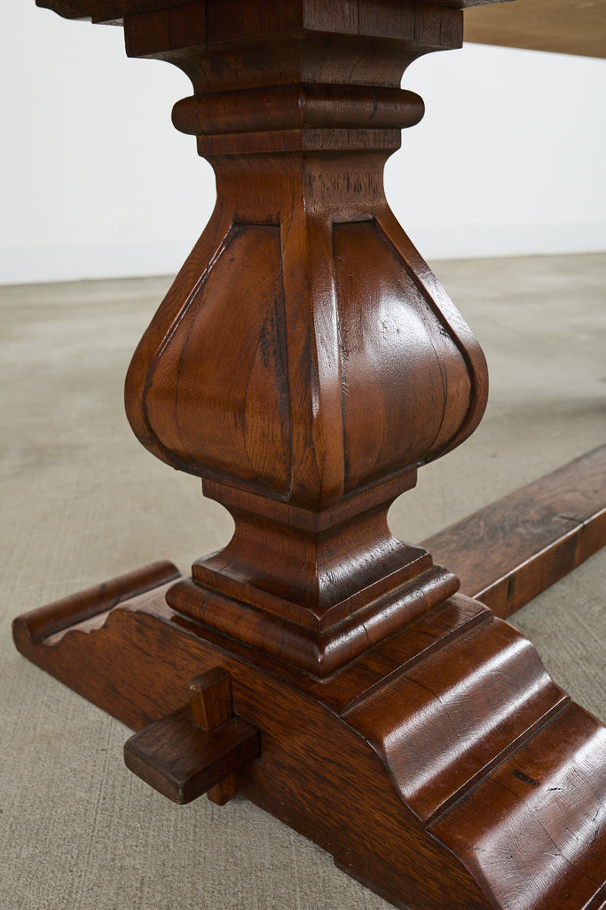 Country Italian Oak Farmhouse Trestle Dining Table Round Ends