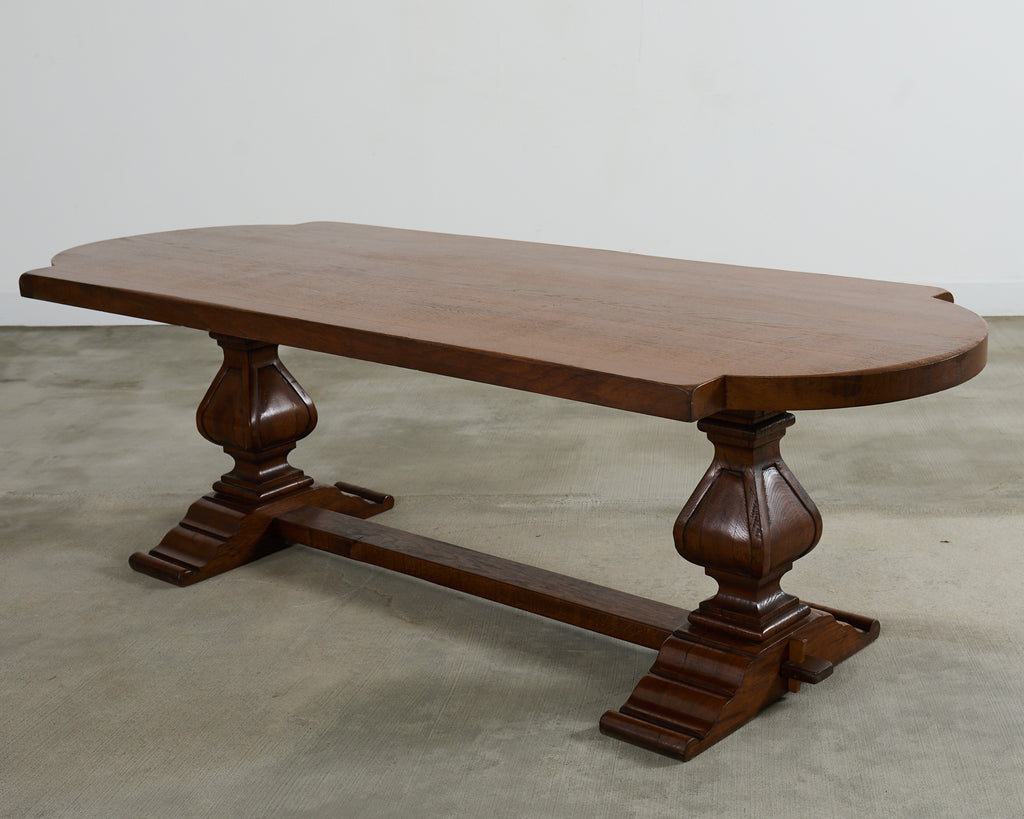 Country Italian Oak Farmhouse Trestle Dining Table Round Ends