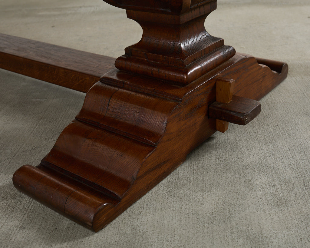 Country Italian Oak Farmhouse Trestle Dining Table Round Ends