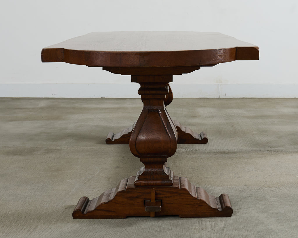 Country Italian Oak Farmhouse Trestle Dining Table Round Ends