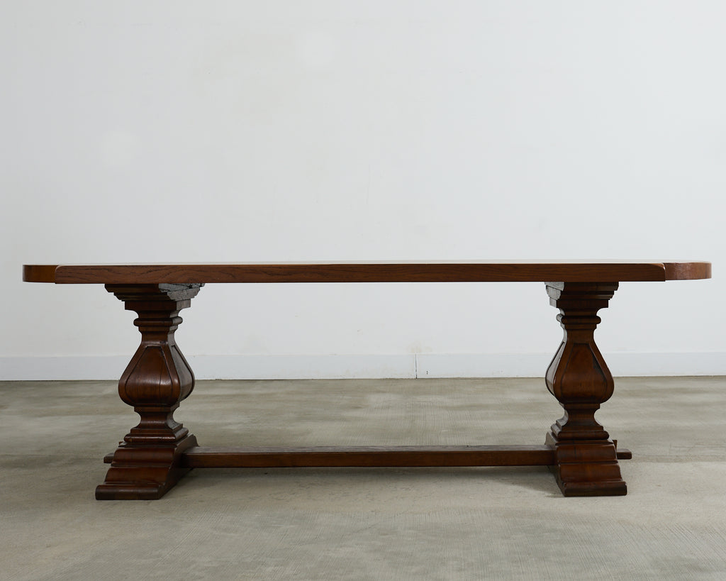 Country Italian Oak Farmhouse Trestle Dining Table Round Ends