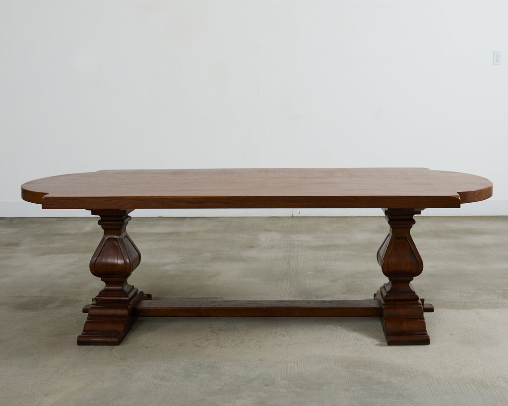 Country Italian Oak Farmhouse Trestle Dining Table Round Ends