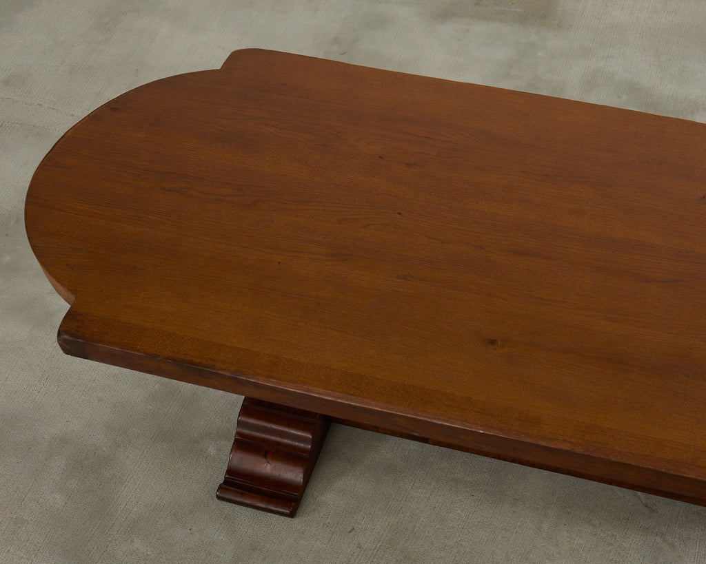 Country Italian Oak Farmhouse Trestle Dining Table Round Ends