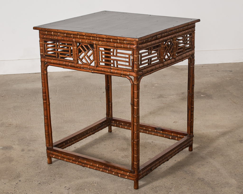 Chinese Export Bamboo Fretwork Square Center Table