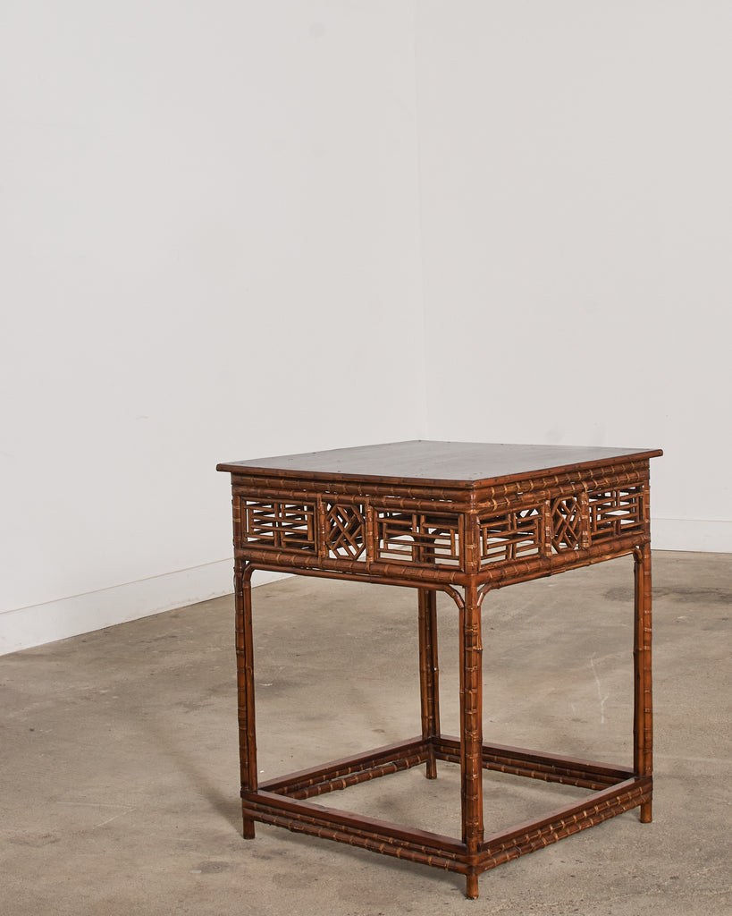 Chinese Export Bamboo Fretwork Square Center Table
