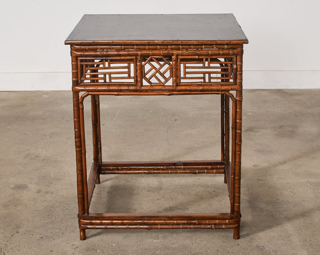 Chinese Export Bamboo Fretwork Square Center Table