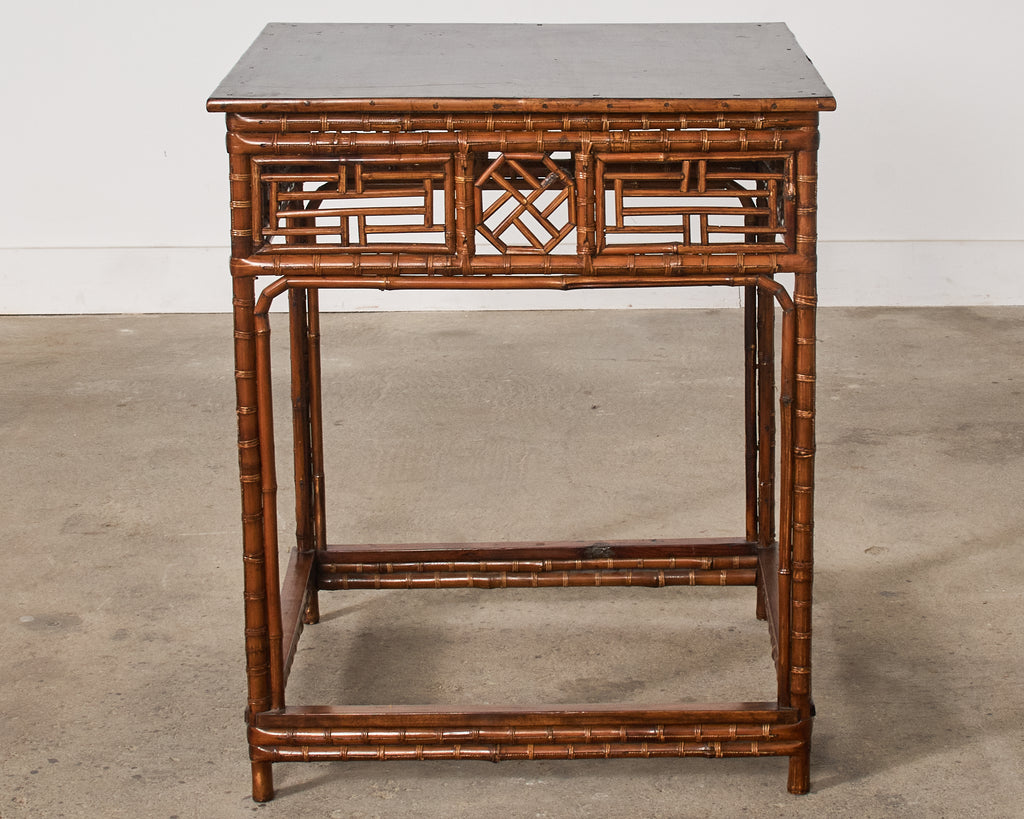 Chinese Export Bamboo Fretwork Square Center Table