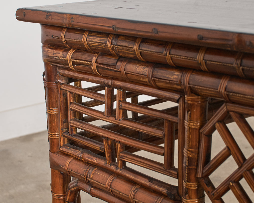 Chinese Export Bamboo Fretwork Square Center Table