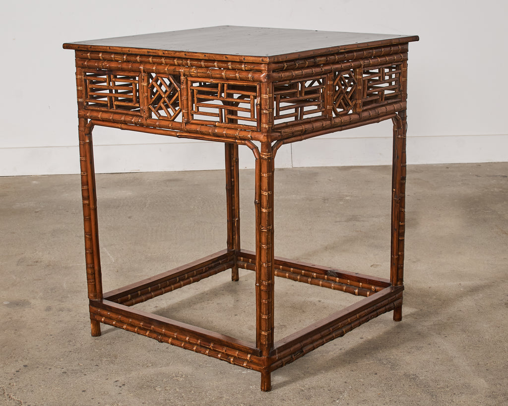 Chinese Export Bamboo Fretwork Square Center Table