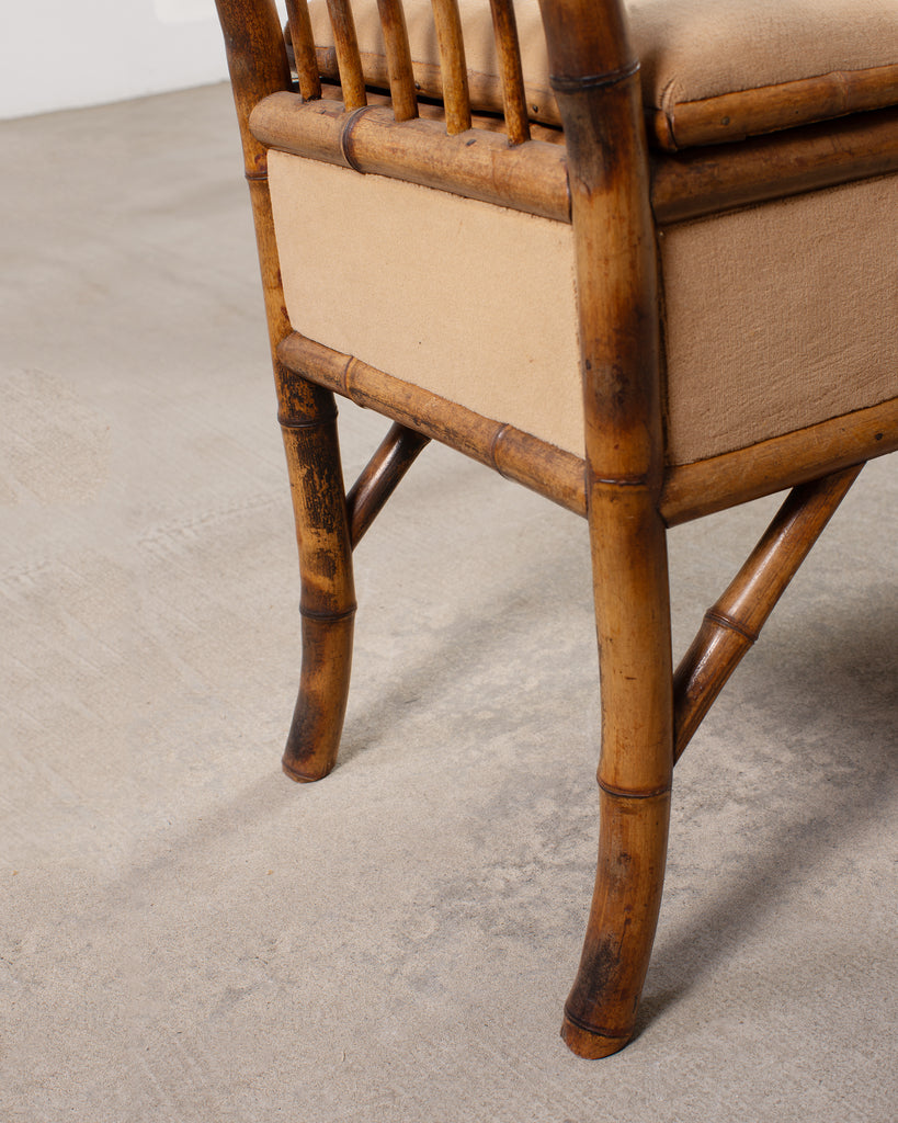 English Aesthetic Movement Bamboo Upholstered Bench Seat