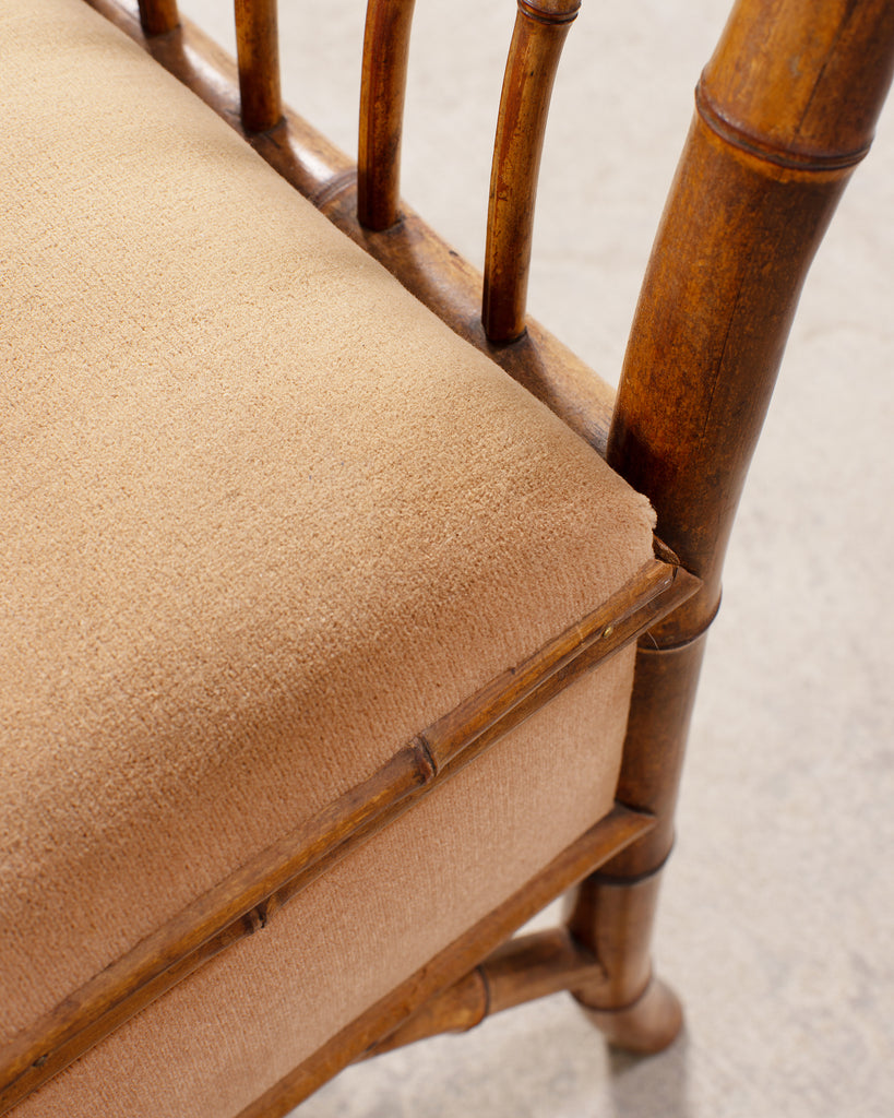 English Aesthetic Movement Bamboo Upholstered Bench Seat