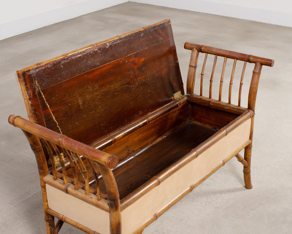English Aesthetic Movement Bamboo Upholstered Bench Seat