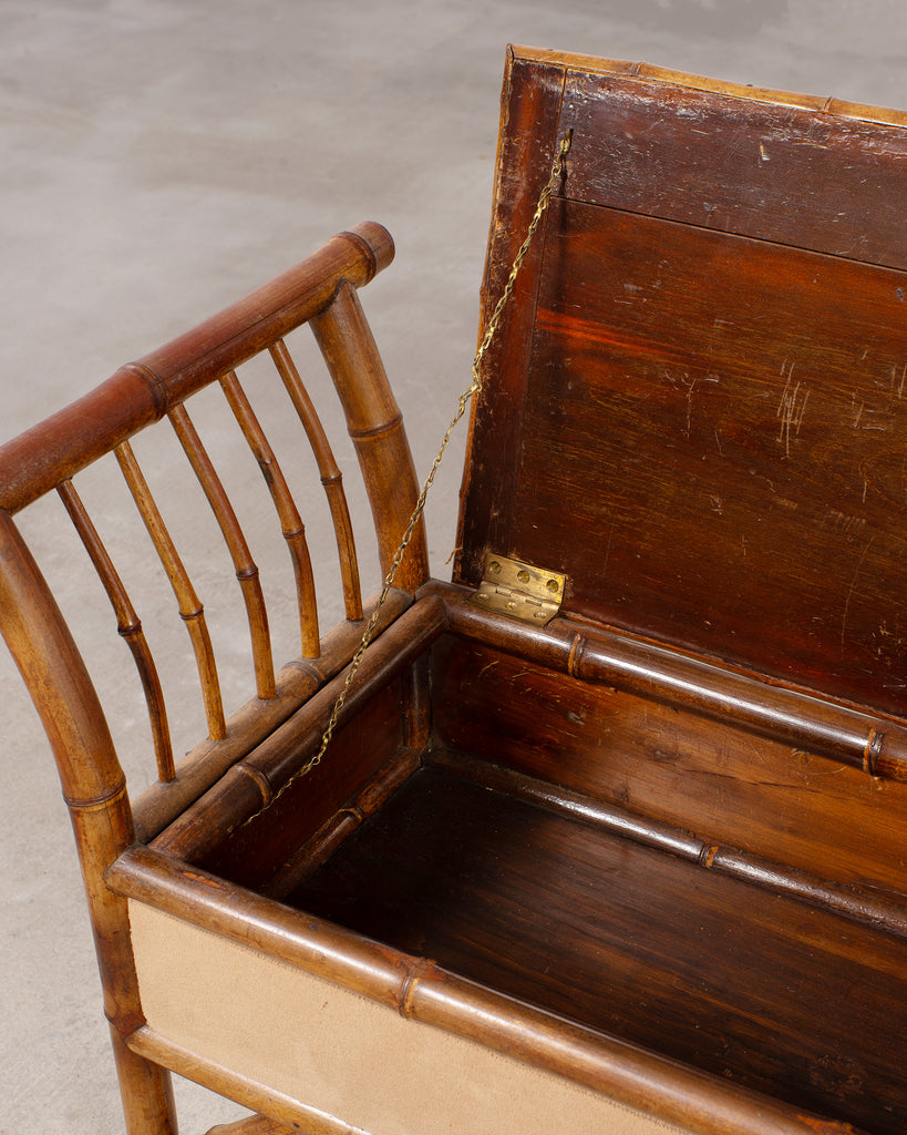 English Aesthetic Movement Bamboo Upholstered Bench Seat