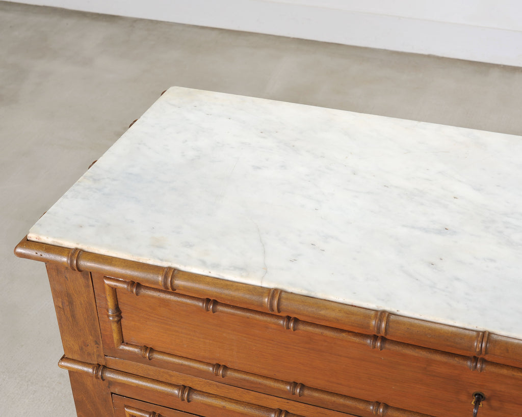 English Faux Bamboo Aesthetic Movement Marble Top Commode Dresser