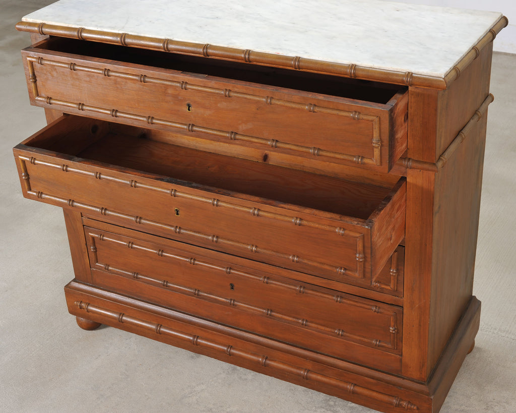 English Faux Bamboo Aesthetic Movement Marble Top Commode Dresser