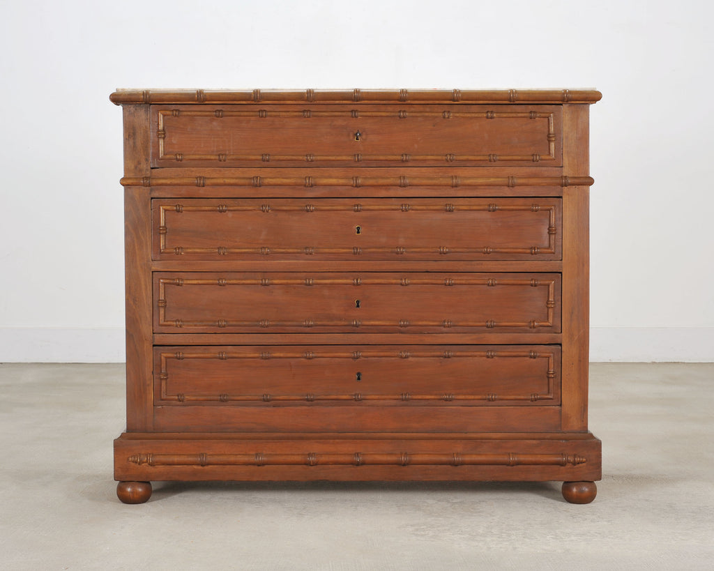 English Faux Bamboo Aesthetic Movement Marble Top Commode Dresser
