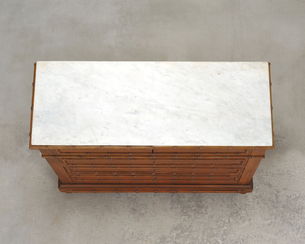 English Faux Bamboo Aesthetic Movement Marble Top Commode Dresser