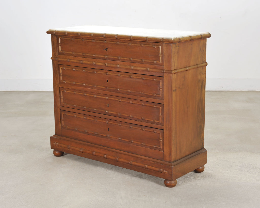 English Faux Bamboo Aesthetic Movement Marble Top Commode Dresser