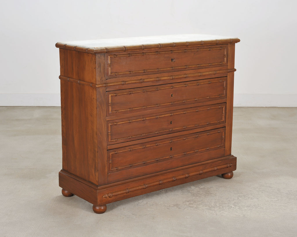 English Faux Bamboo Aesthetic Movement Marble Top Commode Dresser