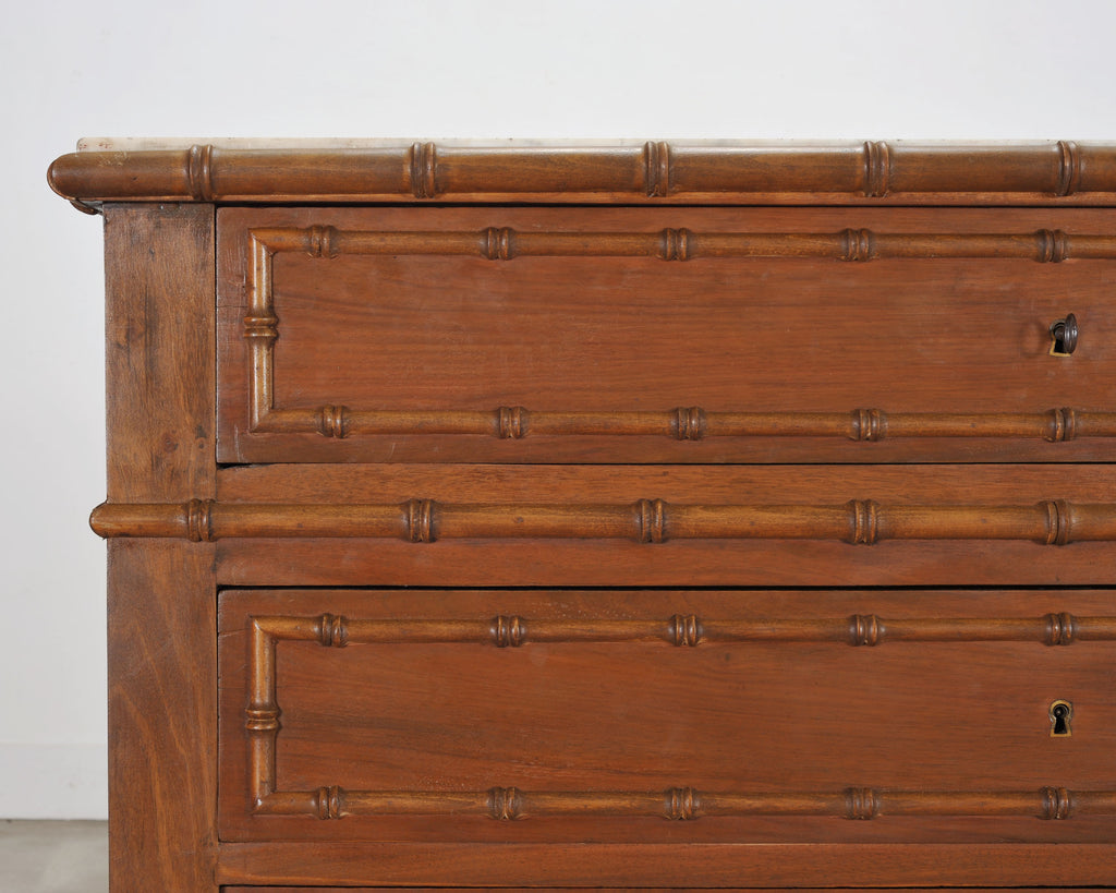 English Faux Bamboo Aesthetic Movement Marble Top Commode Dresser